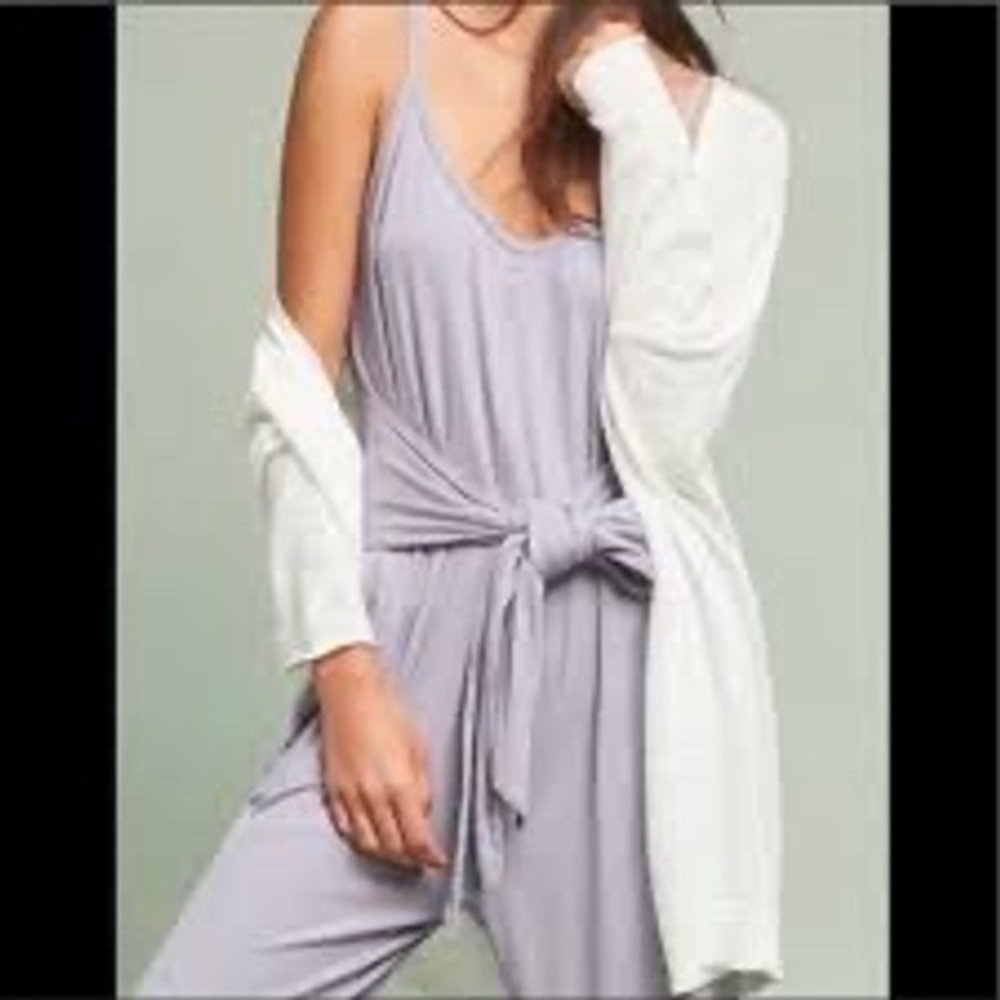 Saturday Sunday Jumpsuit Womens Small Purple Excellent Ribbed Knit Tie‎ Waist